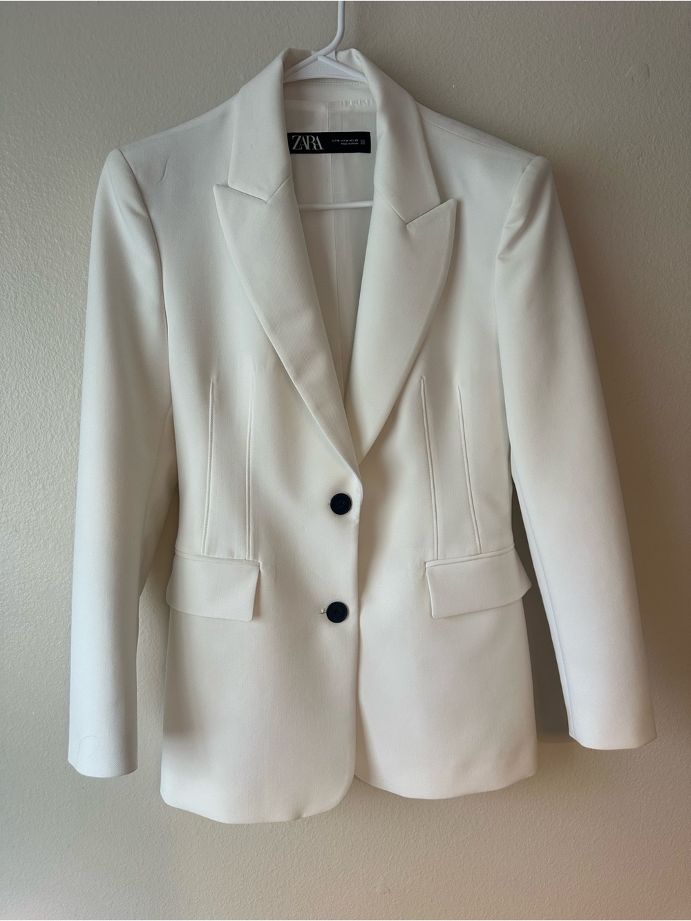 🧥 ZARA White Notch-Lapel Single-Breasted Blazer